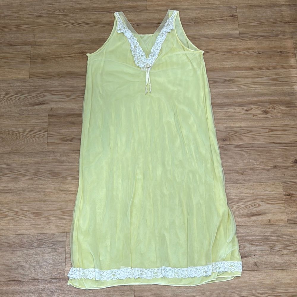 Vintage Women's Maxi Dress Nightgown XLarge Butter Yellow Lace Intamintes 50's